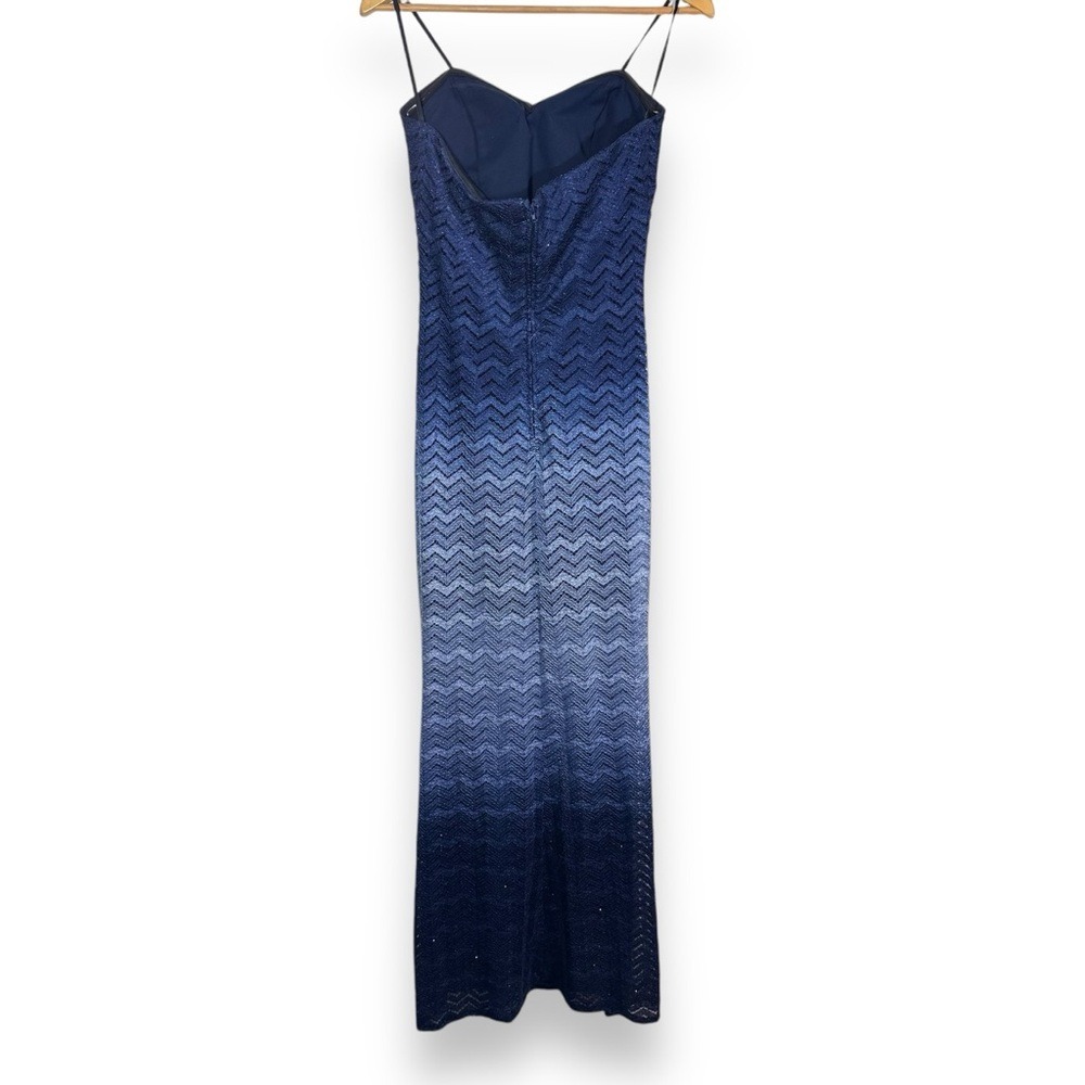 Betsy & Adam Blue Ombre Glitter Chevron Gown Strapless Sweetheart Womens 4/6/8 - Picture 5 of 11